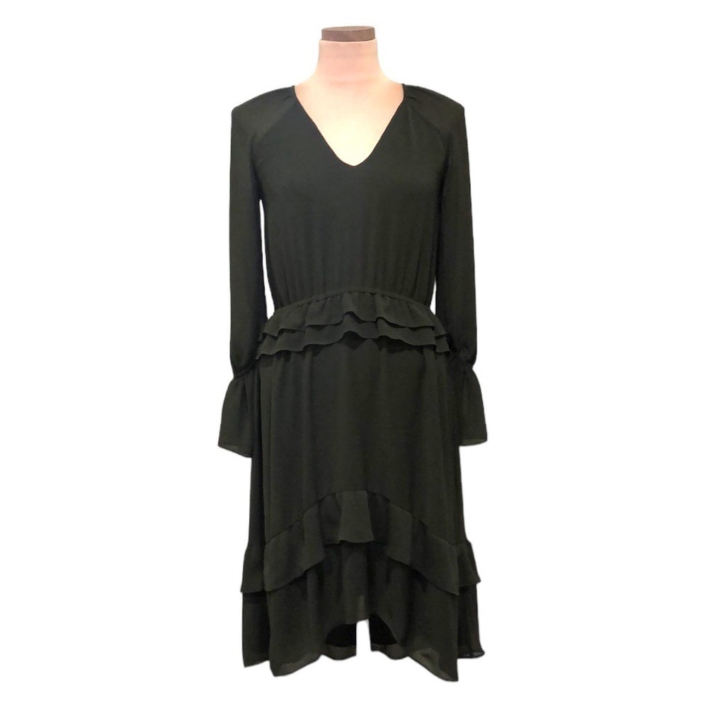 Ramy Brook Waverly Dress Size XS Dark Olive Green Ruffle Long Sleeve Peplum